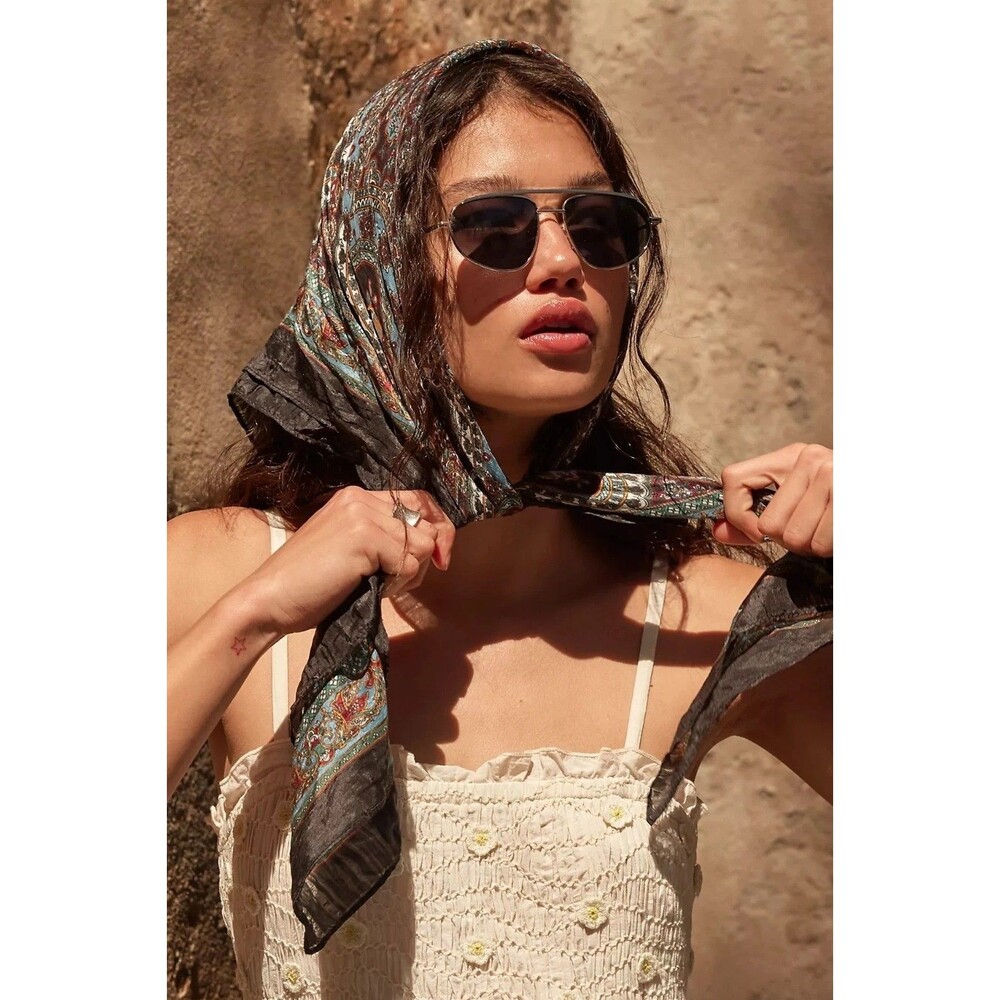 Free People So Silk Printed Bandana Scarf Tube Top Belt Paisley Wrap OS 291141